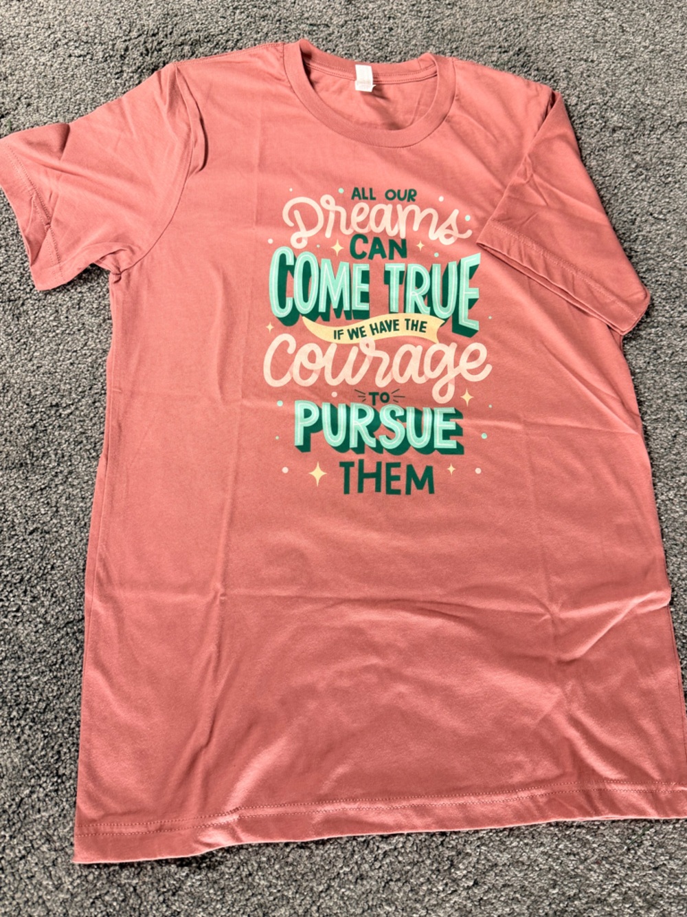 Bella Canvas Coral Pink Graphic Disney Tee with famous Walt Disney quote..